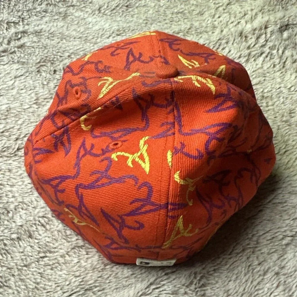 Atlanta Braves Hat New Era 59Fifty All Over Print Baseball Cap Orange 7 3/4 New - Picture 13 of 16